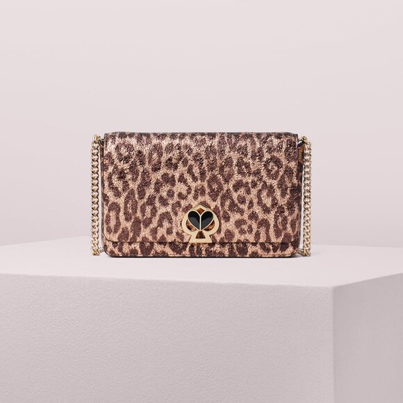 Kate Spade nicola metallic leopard twistlock chain wallet